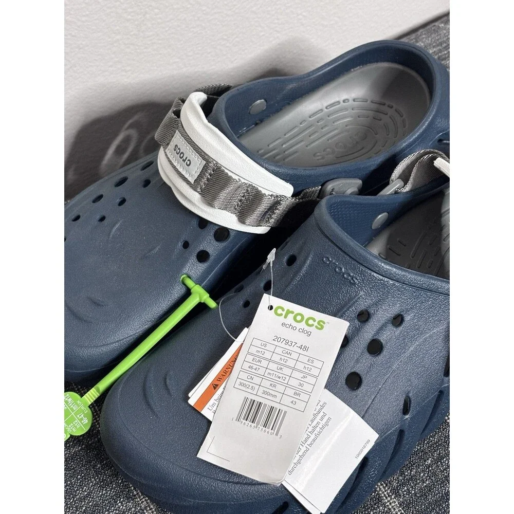 CROCS Echo Clogs Navy White Heel Pads Men 12 NEW